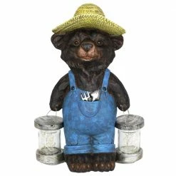 Exhart Solar Rustic Farmhouse Bear with Firefly Jars Garden Statue