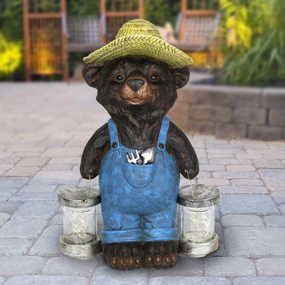 Exhart Solar Rustic Farmhouse Bear with Firefly Jars Garden Statue 4 Exhart Solar Rustic Farmhouse Bear with Firefly Jars Garden Statue - Image 2