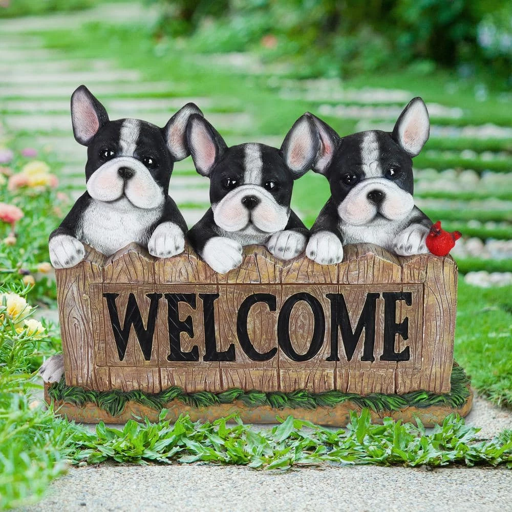 Exhart 8.5 in. Tall Solar Boston Terrier Welcome Sign Garden Statue 5 Exhart 8.5 in. Tall Solar Boston Terrier Welcome Sign Garden Statue - Image 3