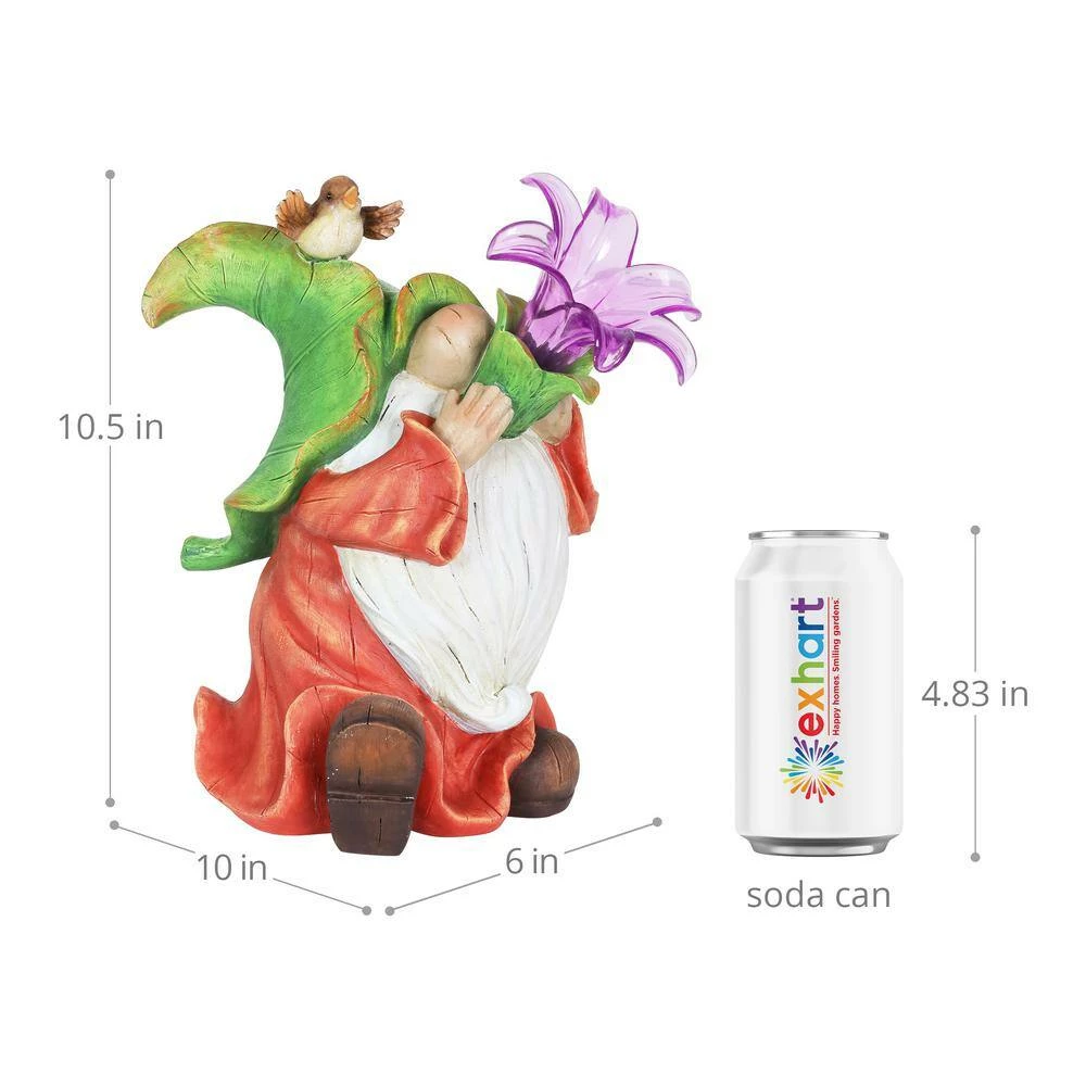 Exhart 10 in. Solar LED Lily Gnome Garden Statue 8 Exhart 10 in. Solar LED Lily Gnome Garden Statue - Image 6
