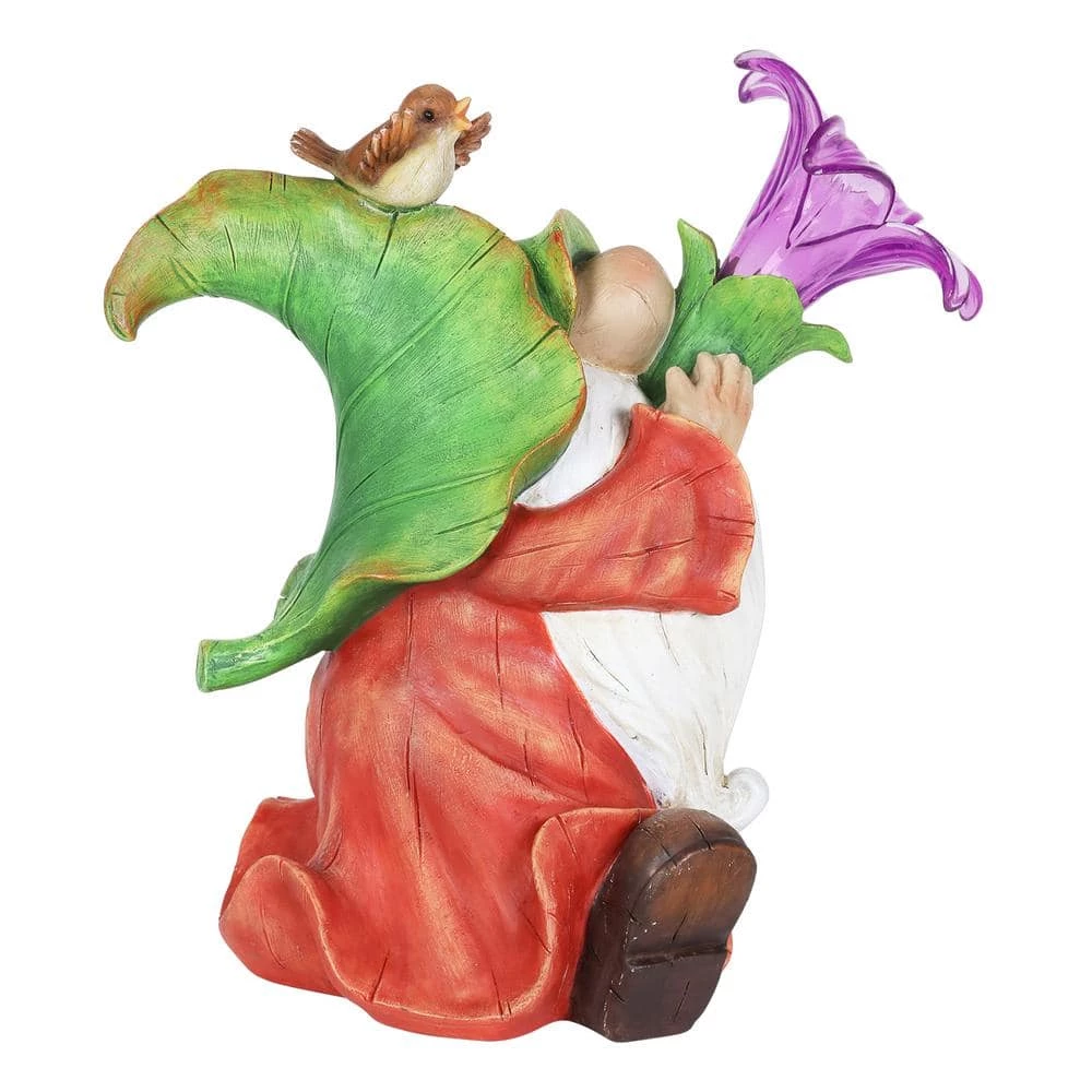 Exhart 10 in. Solar LED Lily Gnome Garden Statue 4 Exhart 10 in. Solar LED Lily Gnome Garden Statue - Image 2