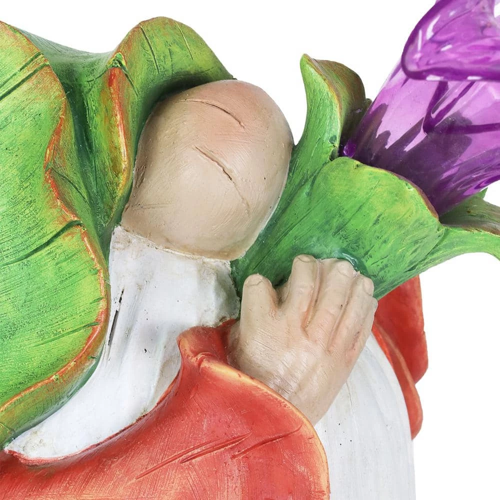 Exhart 10 in. Solar LED Lily Gnome Garden Statue 7 Exhart 10 in. Solar LED Lily Gnome Garden Statue - Image 5