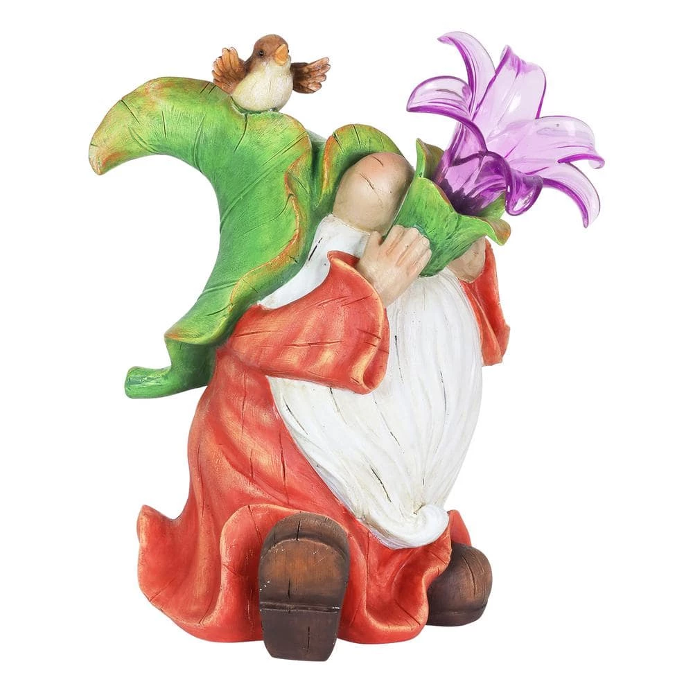 Exhart 10 in. Solar LED Lily Gnome Garden Statue 3 Exhart 10 in. Solar LED Lily Gnome Garden Statue