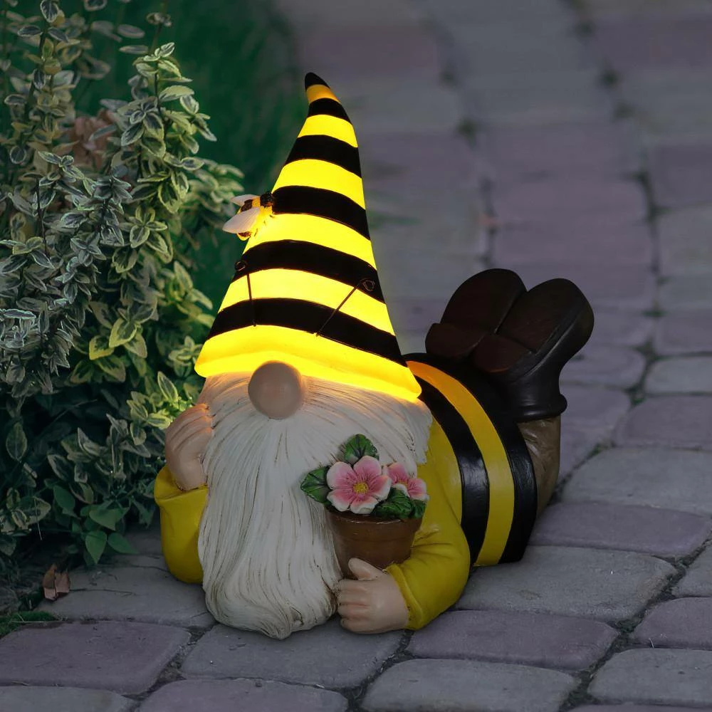 Exhart Solar Beekeeper with Flower Pot, 5.5 in. x 8.5 in. Gnome Garden Statue 11 Exhart Solar Beekeeper with Flower Pot, 5.5 in. x 8.5 in. Gnome Garden Statue - Image 9
