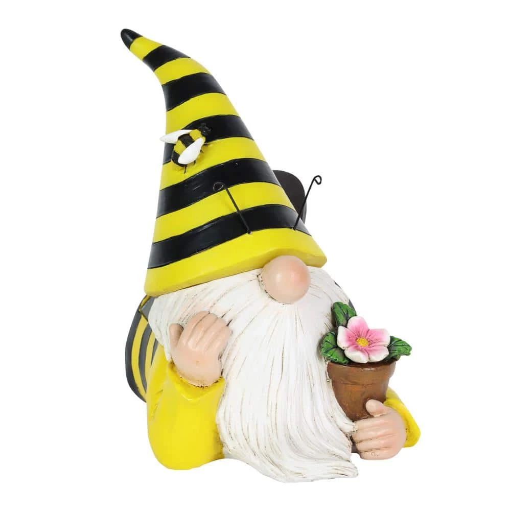 Exhart Solar Beekeeper with Flower Pot, 5.5 in. x 8.5 in. Gnome Garden Statue 10 Exhart Solar Beekeeper with Flower Pot, 5.5 in. x 8.5 in. Gnome Garden Statue - Image 8