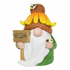 Exhart Solar Glow Nose with a Sunflower Hat and Welcome Sign, 5.5 in. x 7.5 in. Gnome Garden Statue