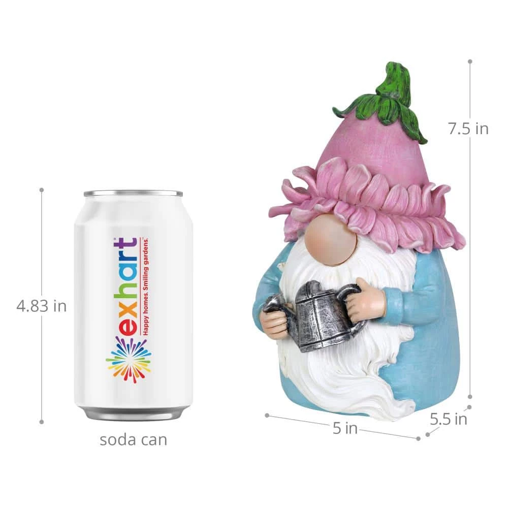 Exhart Solar Glow Nose with a Pink Flower Hat and Watering Can, 5 in. x 7.5 in. Gnome Garden Statue 7 Exhart Solar Glow Nose with a Pink Flower Hat and Watering Can, 5 in. x 7.5 in. Gnome Garden Statue - Image 5
