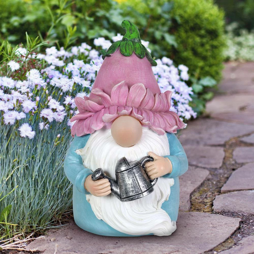 Exhart Solar Glow Nose with a Pink Flower Hat and Watering Can, 5 in. x 7.5 in. Gnome Garden Statue 5 Exhart Solar Glow Nose with a Pink Flower Hat and Watering Can, 5 in. x 7.5 in. Gnome Garden Statue - Image 3