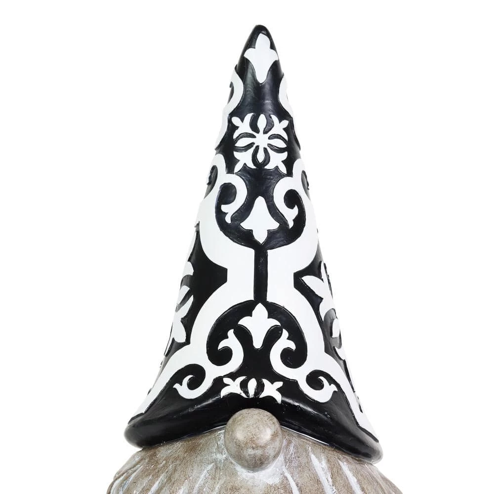 Exhart Solar Grey with Black and White Pattern Hat, 7 in. x 11 in. Gnome Garden Statue 4 Exhart Solar Grey with Black and White Pattern Hat, 7 in. x 11 in. Gnome Garden Statue - Image 2
