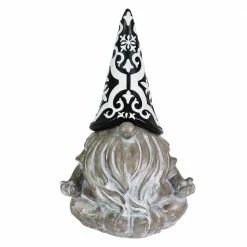 Exhart Solar Grey with Black and White Pattern Hat, 7 in. x 11 in. Gnome Garden Statue