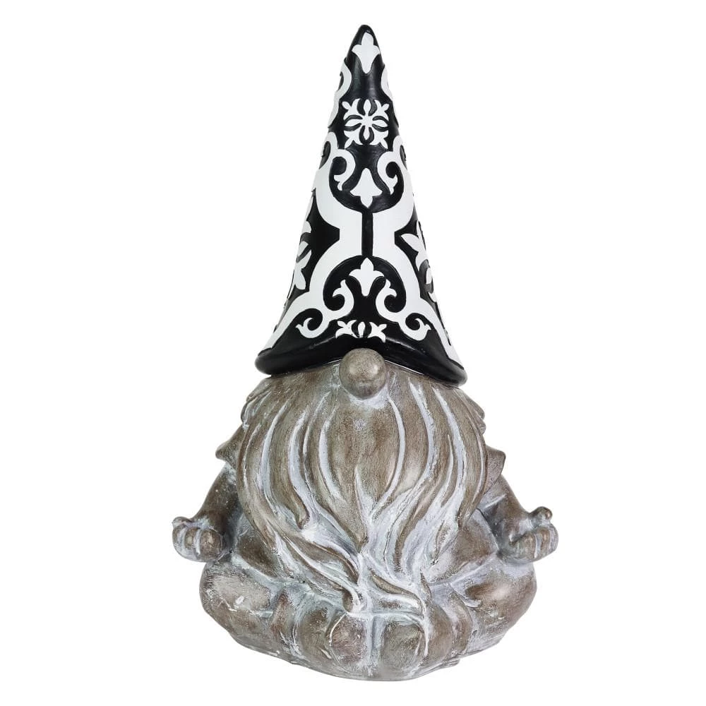 Exhart Solar Grey with Black and White Pattern Hat, 7 in. x 11 in. Gnome Garden Statue 3 Exhart Solar Grey with Black and White Pattern Hat, 7 in. x 11 in. Gnome Garden Statue