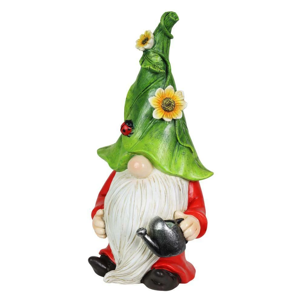 Exhart Hand Painted Green Leaf Hat with a Watering Can, 5.5 in. x 10.5 in. Gnome Garden Statue 7 Exhart Hand Painted Green Leaf Hat with a Watering Can, 5.5 in. x 10.5 in. Gnome Garden Statue - Image 5