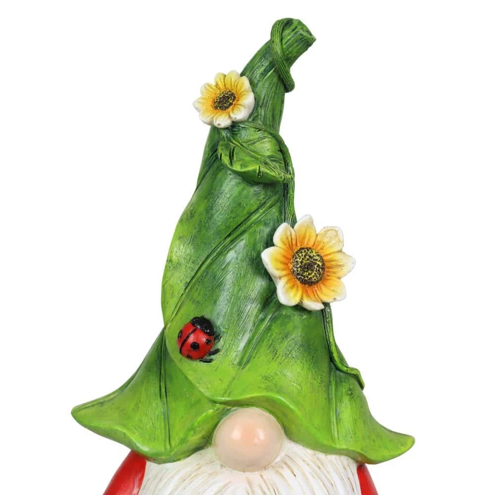 Exhart Hand Painted Green Leaf Hat with a Watering Can, 5.5 in. x 10.5 in. Gnome Garden Statue 5 Exhart Hand Painted Green Leaf Hat with a Watering Can, 5.5 in. x 10.5 in. Gnome Garden Statue - Image 3