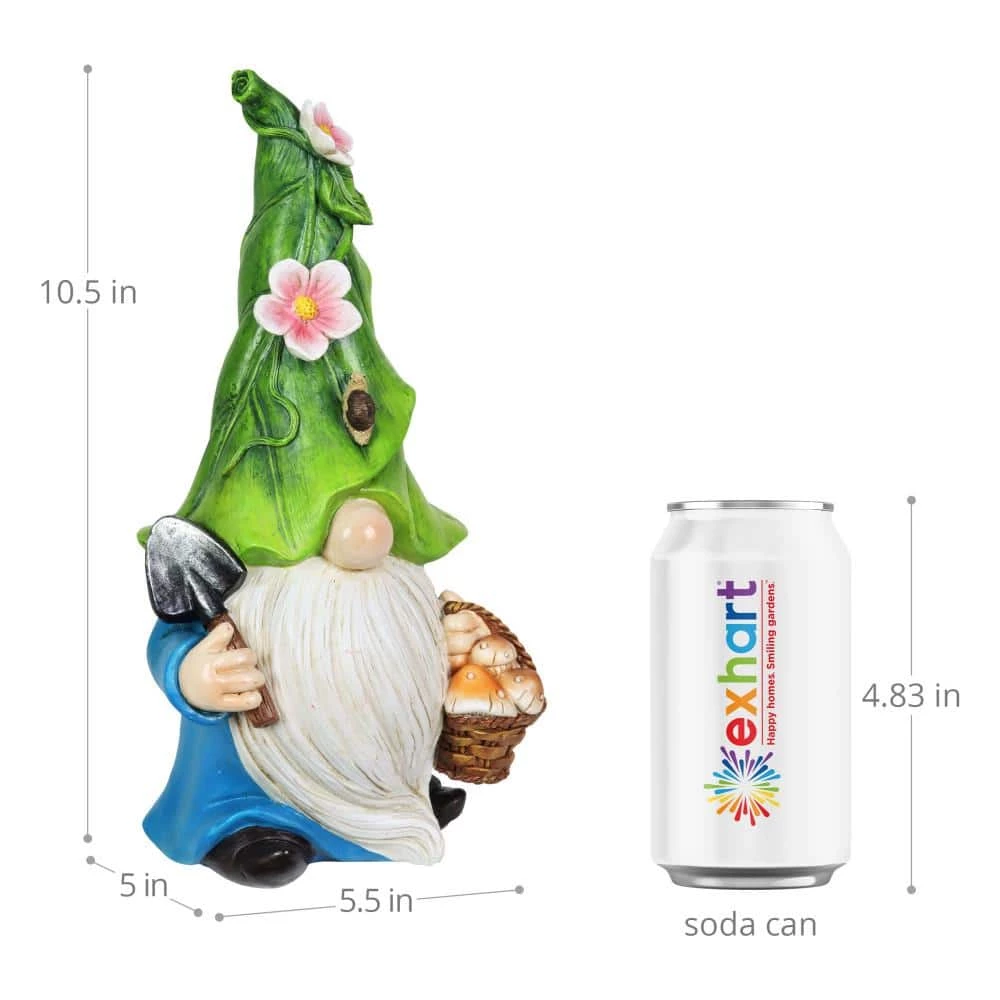 Exhart Hand Painted Green Leaf Hat with a Mushroom Basket, 5.5 in. x 10.5 in. Gnome Garden Statue 6 Exhart Hand Painted Green Leaf Hat with a Mushroom Basket, 5.5 in. x 10.5 in. Gnome Garden Statue - Image 4