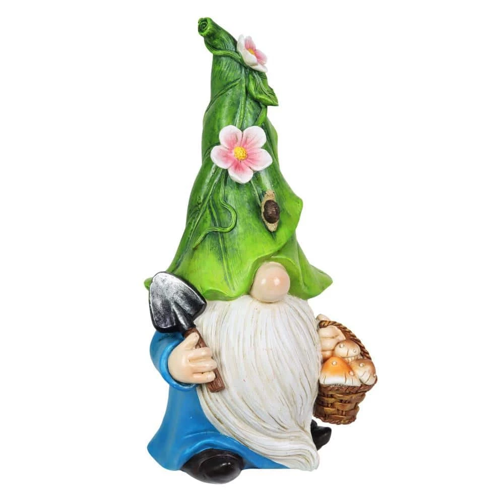 Exhart Hand Painted Green Leaf Hat with a Mushroom Basket, 5.5 in. x 10.5 in. Gnome Garden Statue 7 Exhart Hand Painted Green Leaf Hat with a Mushroom Basket, 5.5 in. x 10.5 in. Gnome Garden Statue - Image 5