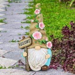 Exhart Hand Painted Burlap Hat with a Welcome Sign, 6 in. x 10.5 in. Gnome Garden Statue -Cheap Good Directions Store exhart garden statues 72591 rs 31 1000