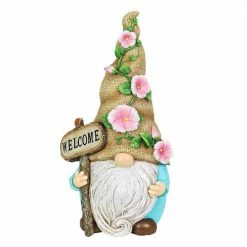 Exhart Hand Painted Burlap Hat with a Welcome Sign, 6 in. x 10.5 in. Gnome Garden Statue