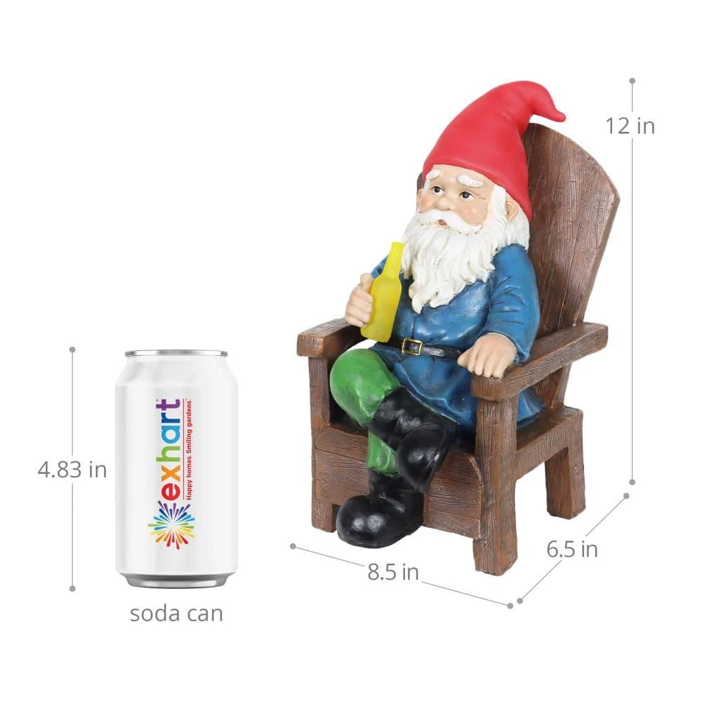 Exhart Solar Hand Painted Drinking in Adirondack Chair, 8.5 in. x 10.5 in. Gnome Garden Statue 7 Exhart Solar Hand Painted Drinking in Adirondack Chair, 8.5 in. x 10.5 in. Gnome Garden Statue - Image 5