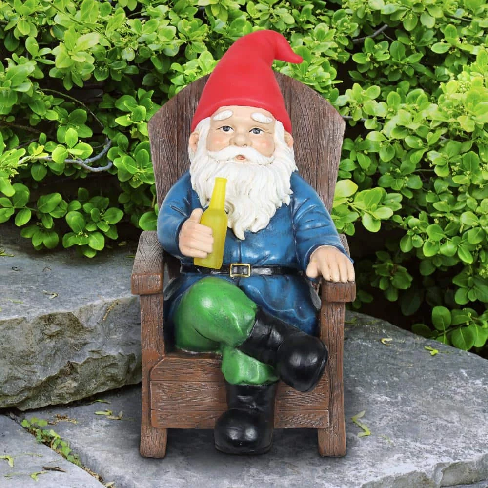 Exhart Solar Hand Painted Drinking in Adirondack Chair, 8.5 in. x 10.5 in. Gnome Garden Statue 5 Exhart Solar Hand Painted Drinking in Adirondack Chair, 8.5 in. x 10.5 in. Gnome Garden Statue - Image 3