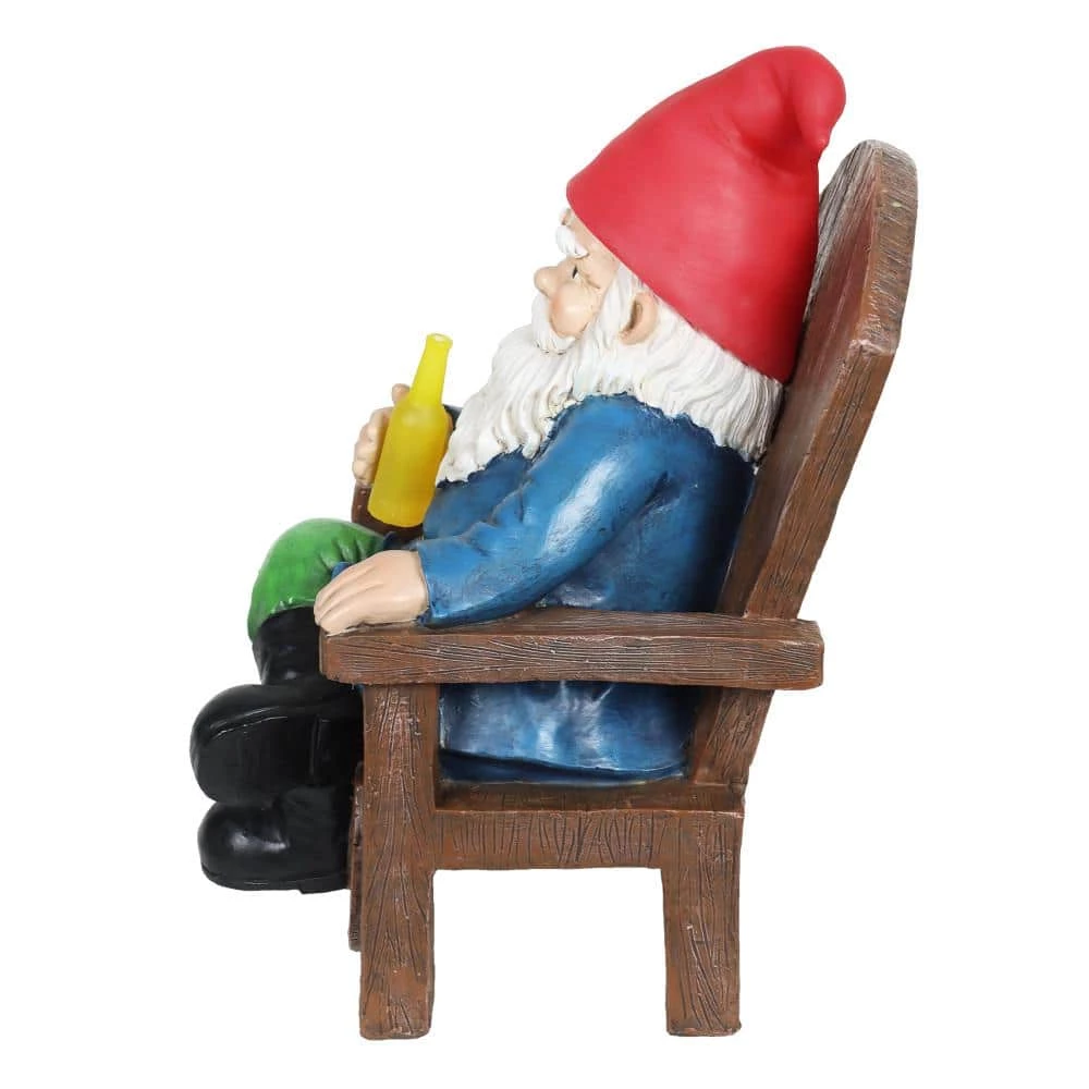 Exhart Solar Hand Painted Drinking in Adirondack Chair, 8.5 in. x 10.5 in. Gnome Garden Statue 4 Exhart Solar Hand Painted Drinking in Adirondack Chair, 8.5 in. x 10.5 in. Gnome Garden Statue - Image 2