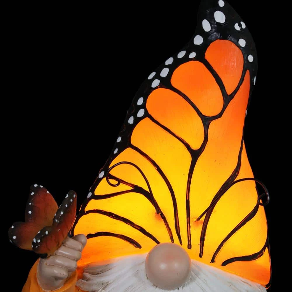 Exhart Solar Hand Painted Monarch Butterfly Hat, 6 in. x 9 in. Gnome Garden Statue 10 Exhart Solar Hand Painted Monarch Butterfly Hat, 6 in. x 9 in. Gnome Garden Statue - Image 8