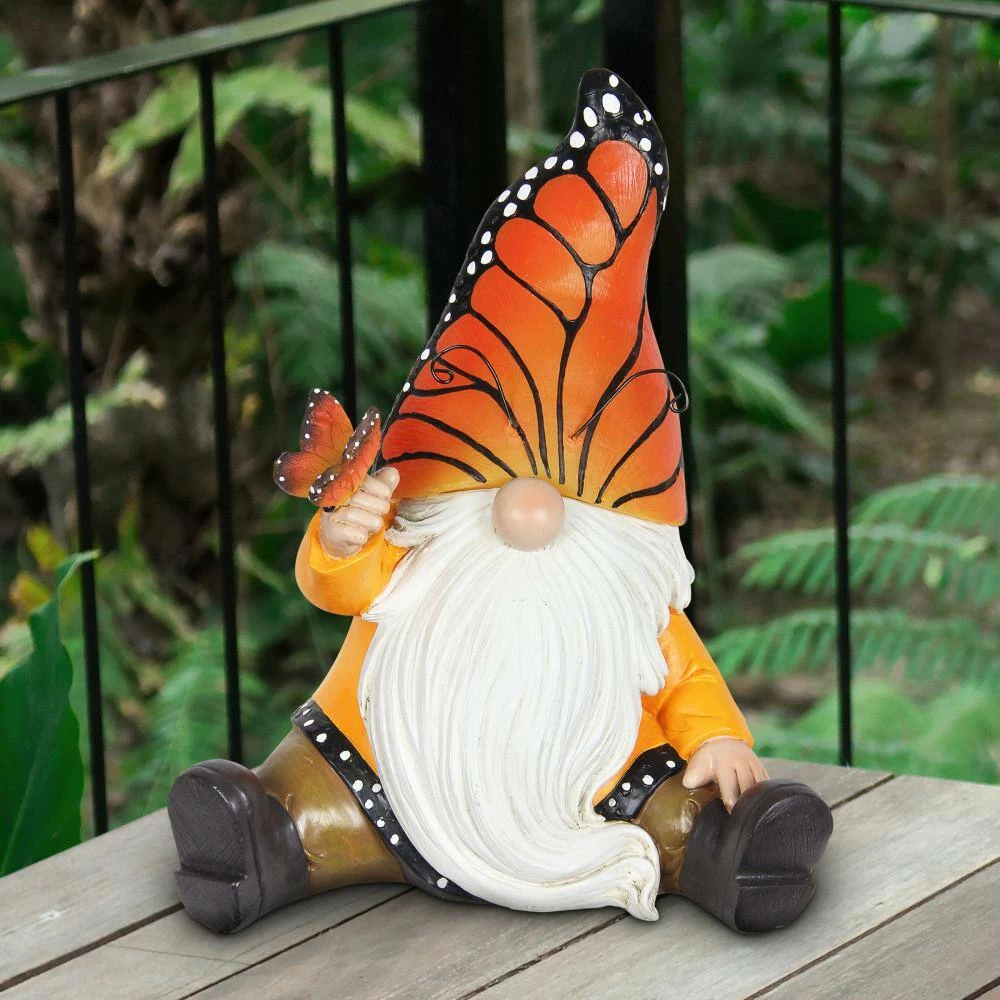 Exhart Solar Hand Painted Monarch Butterfly Hat, 6 in. x 9 in. Gnome Garden Statue 5 Exhart Solar Hand Painted Monarch Butterfly Hat, 6 in. x 9 in. Gnome Garden Statue - Image 3