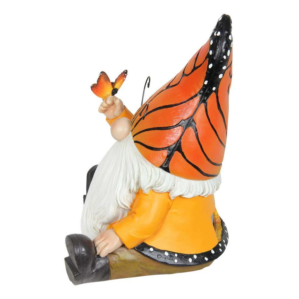 Exhart Solar Hand Painted Monarch Butterfly Hat, 6 in. x 9 in. Gnome Garden Statue 4 Exhart Solar Hand Painted Monarch Butterfly Hat, 6 in. x 9 in. Gnome Garden Statue - Image 2