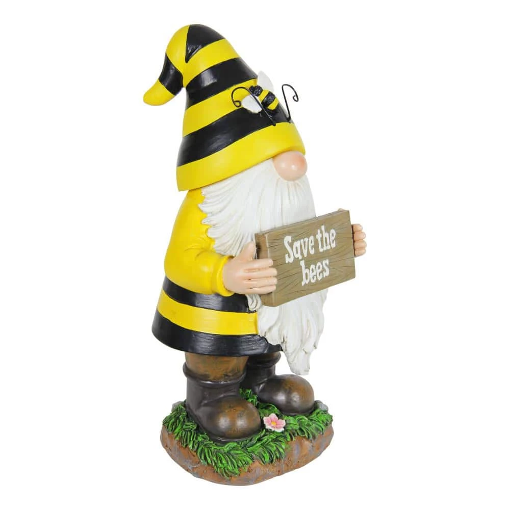Exhart 6 in. x 13 in. Solar Beekeeper with Save the Bees Sign, Gnome Garden Statue 5 Exhart 6 in. x 13 in. Solar Beekeeper with Save the Bees Sign, Gnome Garden Statue - Image 3