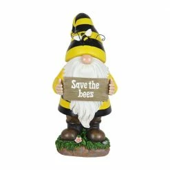 Exhart 6 in. x 13 in. Solar Beekeeper with Save the Bees Sign, Gnome Garden Statue