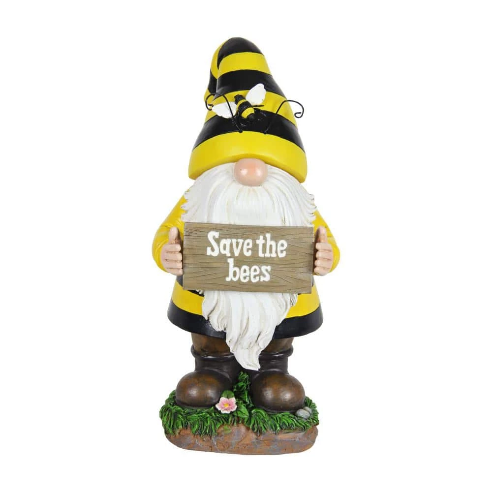 Exhart 6 in. x 13 in. Solar Beekeeper with Save the Bees Sign, Gnome Garden Statue 3 Exhart 6 in. x 13 in. Solar Beekeeper with Save the Bees Sign, Gnome Garden Statue
