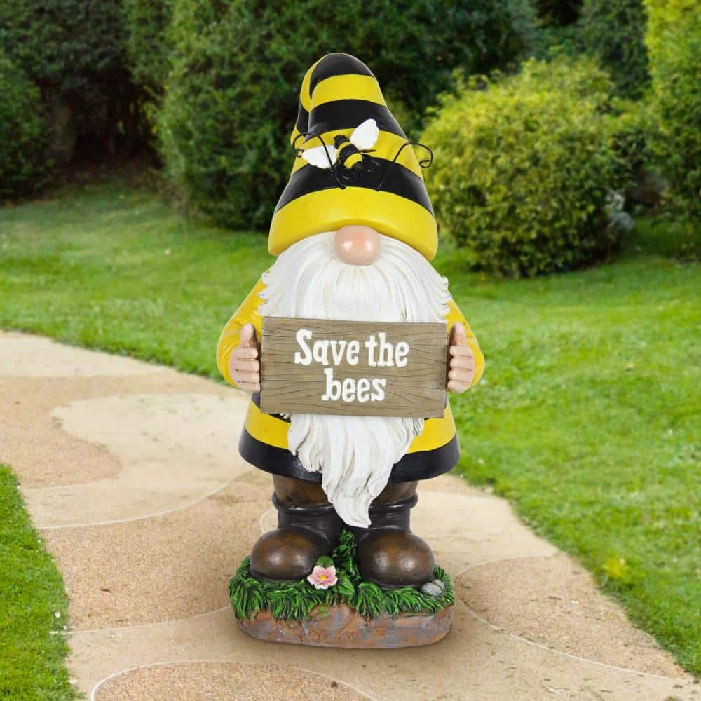 Exhart 6 in. x 13 in. Solar Beekeeper with Save the Bees Sign, Gnome Garden Statue 4 Exhart 6 in. x 13 in. Solar Beekeeper with Save the Bees Sign, Gnome Garden Statue - Image 2