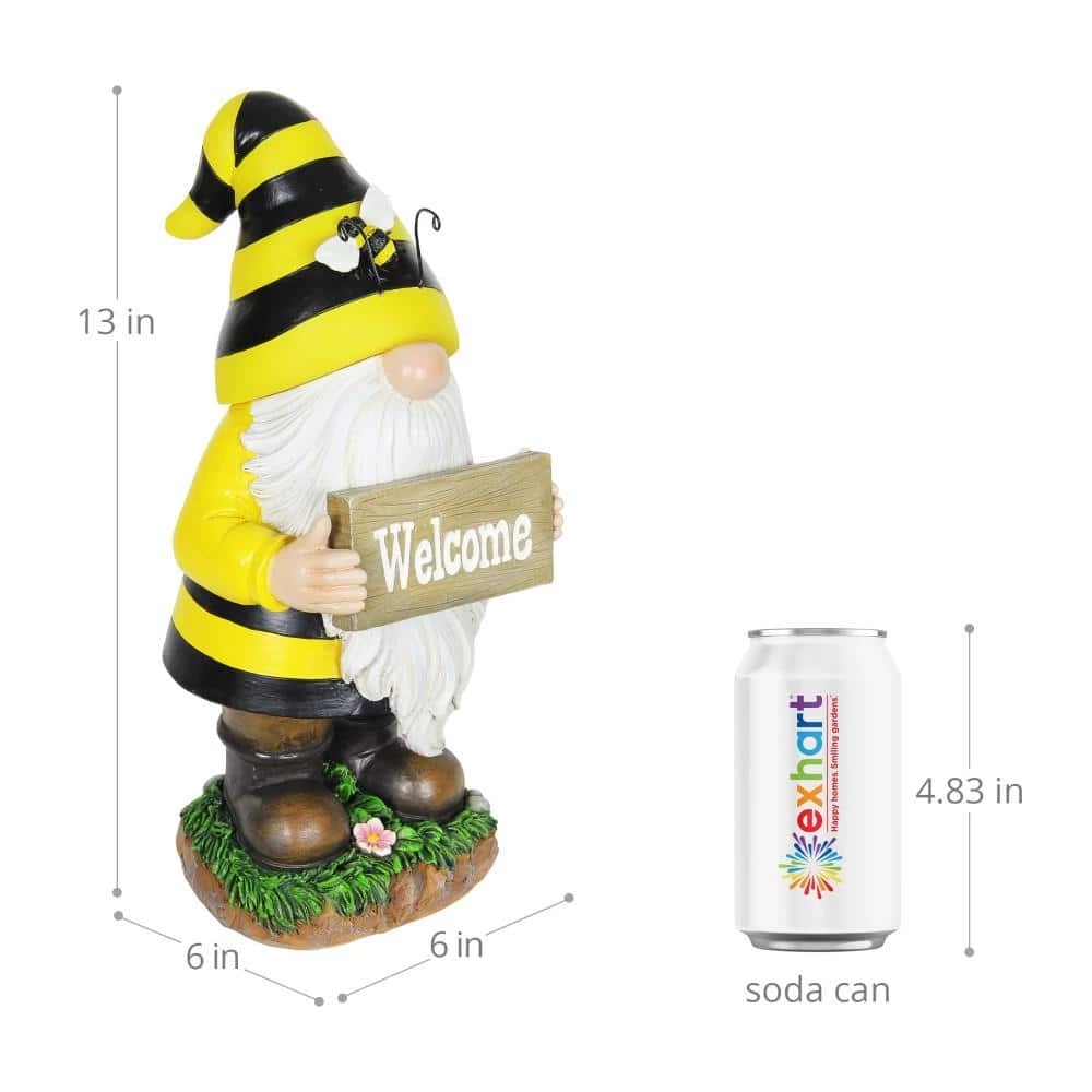 Exhart 6 in. x 13 in. Solar Beekeeper with Welcome Sign, Gnome Garden Statue 6 Exhart 6 in. x 13 in. Solar Beekeeper with Welcome Sign, Gnome Garden Statue - Image 4