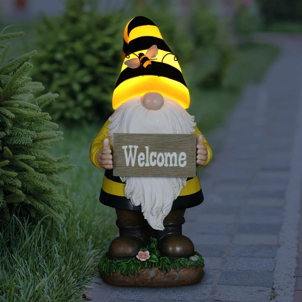 Exhart 6 in. x 13 in. Solar Beekeeper with Welcome Sign, Gnome Garden Statue 10 Exhart 6 in. x 13 in. Solar Beekeeper with Welcome Sign, Gnome Garden Statue - Image 8