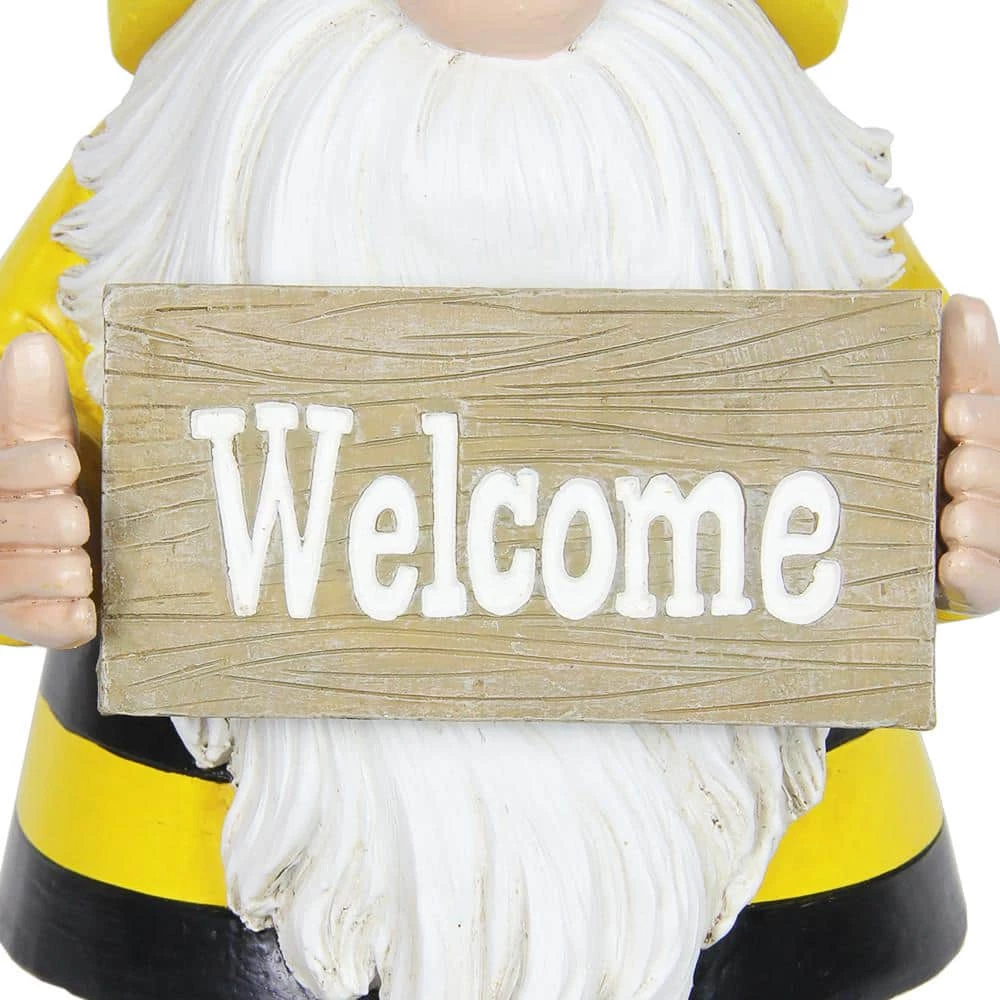 Exhart 6 in. x 13 in. Solar Beekeeper with Welcome Sign, Gnome Garden Statue 7 Exhart 6 in. x 13 in. Solar Beekeeper with Welcome Sign, Gnome Garden Statue - Image 5