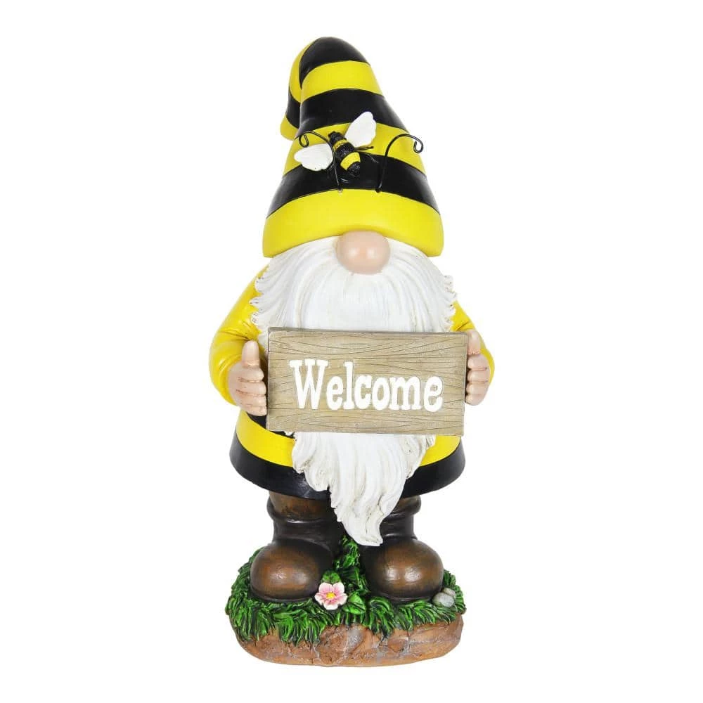 Exhart 6 in. x 13 in. Solar Beekeeper with Welcome Sign, Gnome Garden Statue 3 Exhart 6 in. x 13 in. Solar Beekeeper with Welcome Sign, Gnome Garden Statue