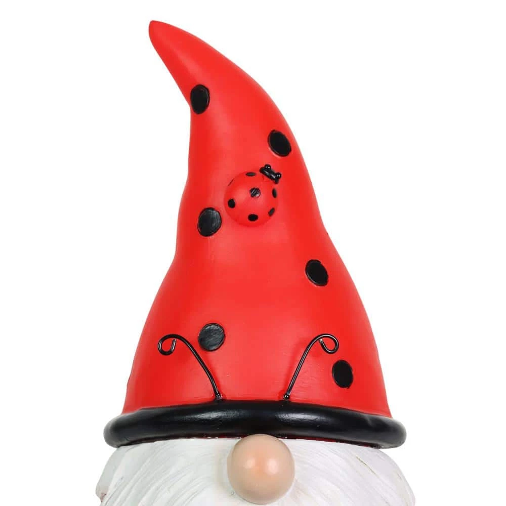 Exhart 5 in. in. x 12.5 in. Solar Ladybug Hat with Pink Flower Pot, Gnome Garden Statue 5 Exhart 5 in. in. x 12.5 in. Solar Ladybug Hat with Pink Flower Pot, Gnome Garden Statue - Image 3