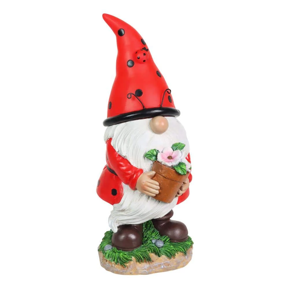 Exhart 5 in. in. x 12.5 in. Solar Ladybug Hat with Pink Flower Pot, Gnome Garden Statue 8 Exhart 5 in. in. x 12.5 in. Solar Ladybug Hat with Pink Flower Pot, Gnome Garden Statue - Image 6