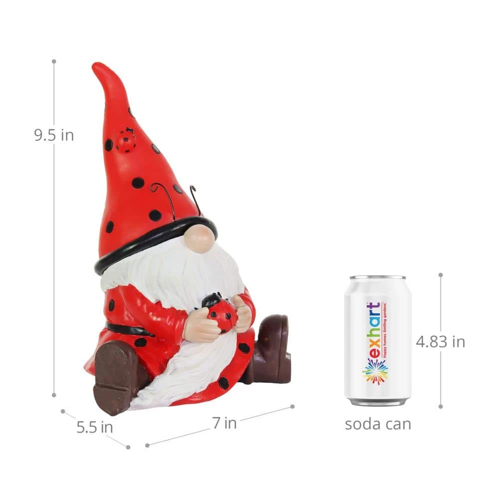 Exhart 5.5 in. x 9.5 in. Solar Ladybug Hat with Ladybug, Gnome Garden Statue 7 Exhart 5.5 in. x 9.5 in. Solar Ladybug Hat with Ladybug, Gnome Garden Statue - Image 5