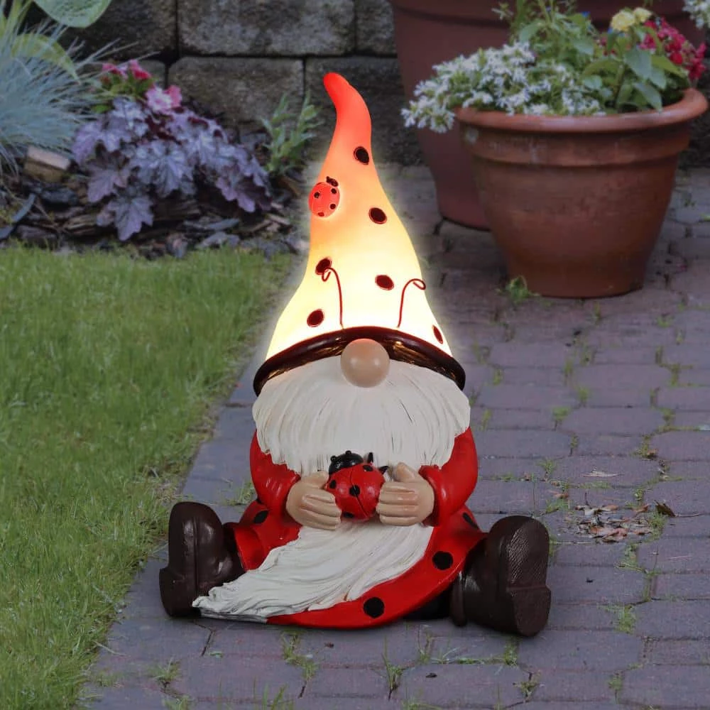Exhart 5.5 in. x 9.5 in. Solar Ladybug Hat with Ladybug, Gnome Garden Statue 11 Exhart 5.5 in. x 9.5 in. Solar Ladybug Hat with Ladybug, Gnome Garden Statue - Image 9