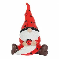 Exhart 5.5 in. x 9.5 in. Solar Ladybug Hat with Ladybug, Gnome Garden Statue