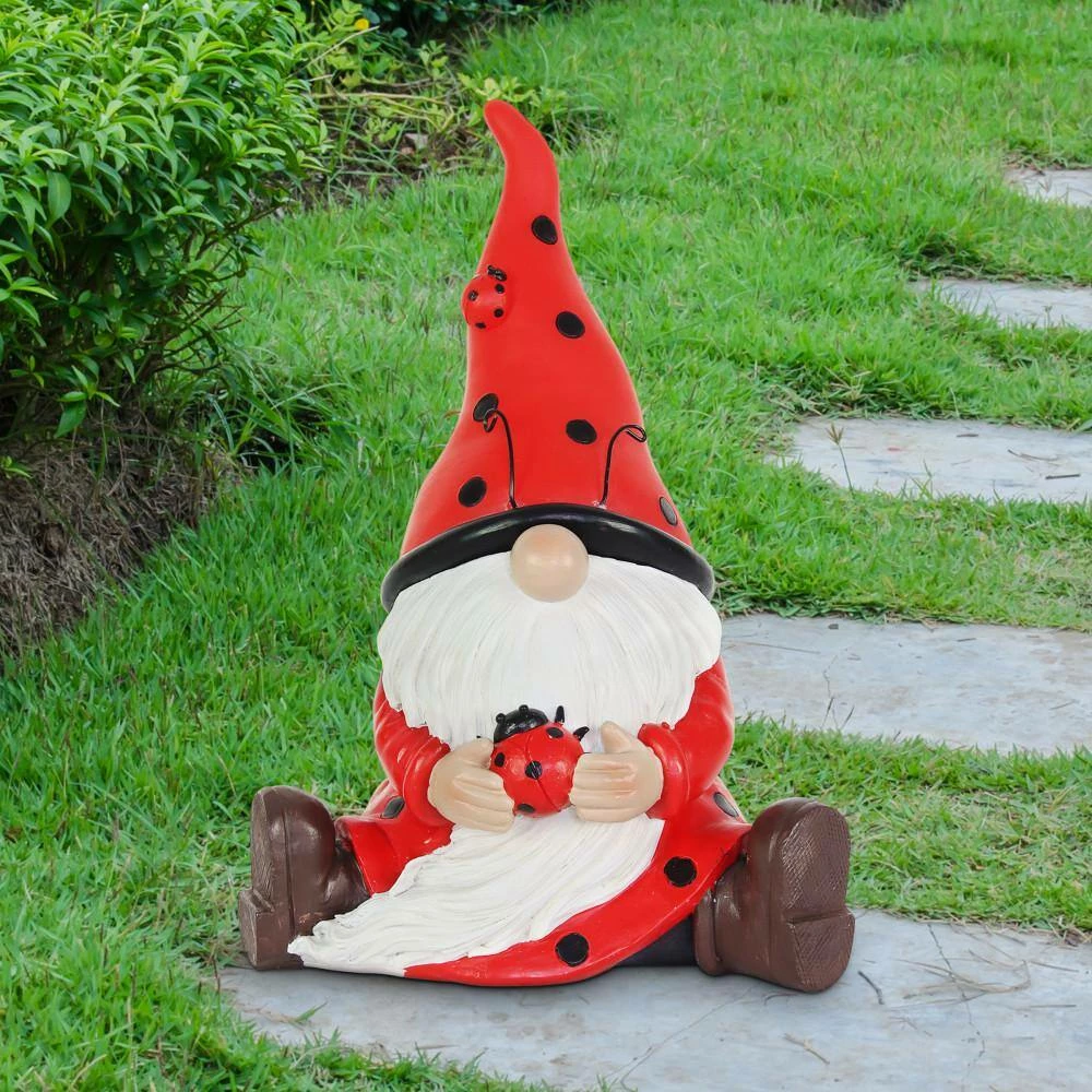 Exhart 5.5 in. x 9.5 in. Solar Ladybug Hat with Ladybug, Gnome Garden Statue 5 Exhart 5.5 in. x 9.5 in. Solar Ladybug Hat with Ladybug, Gnome Garden Statue - Image 3