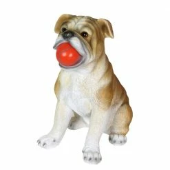 Exhart Solar Bulldog with LED Red Ball, 13 in. tall Garden Statue