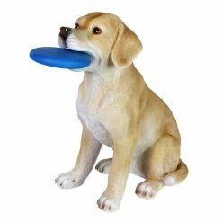 Exhart Solar Labrador Retriever Dog with LED Frisbee, 14 in. tall Garden Statue