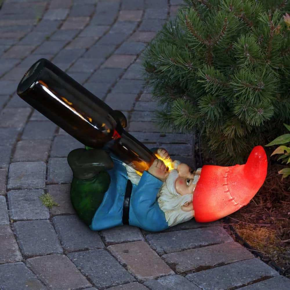 Exhart Hand Painted Beer Bottle Holder with LED Hat on a Battery Powered Timer, 10.5 in. x 5 in. Gnome Garden Statue 12 Exhart Hand Painted Beer Bottle Holder with LED Hat on a Battery Powered Timer, 10.5 in. x 5 in. Gnome Garden Statue - Image 10