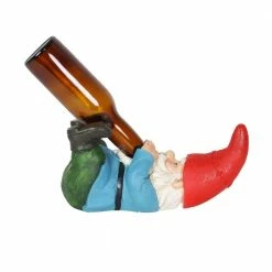Exhart Hand Painted Beer Bottle Holder with LED Hat on a Battery Powered Timer, 10.5 in. x 5 in. Gnome Garden Statue