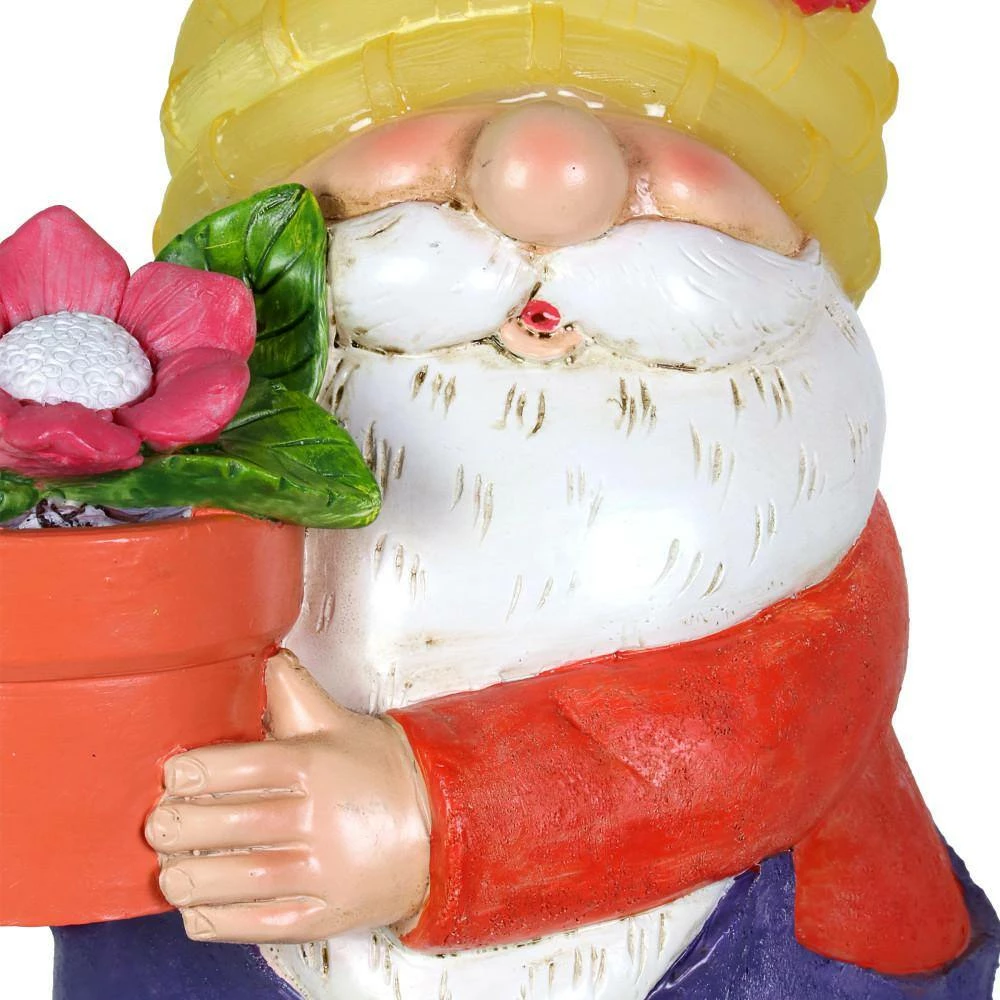 Exhart 6 in. x 13 in. Solar Yellow Hat With Flower Pot, Gnome Garden Statue 8 Exhart 6 in. x 13 in. Solar Yellow Hat With Flower Pot, Gnome Garden Statue - Image 6