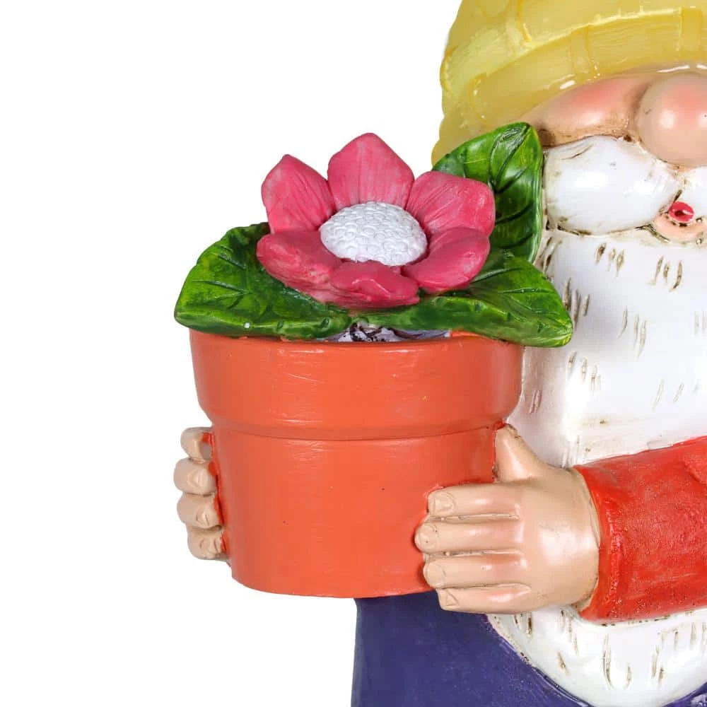 Exhart 6 in. x 13 in. Solar Yellow Hat With Flower Pot, Gnome Garden Statue 6 Exhart 6 in. x 13 in. Solar Yellow Hat With Flower Pot, Gnome Garden Statue - Image 4
