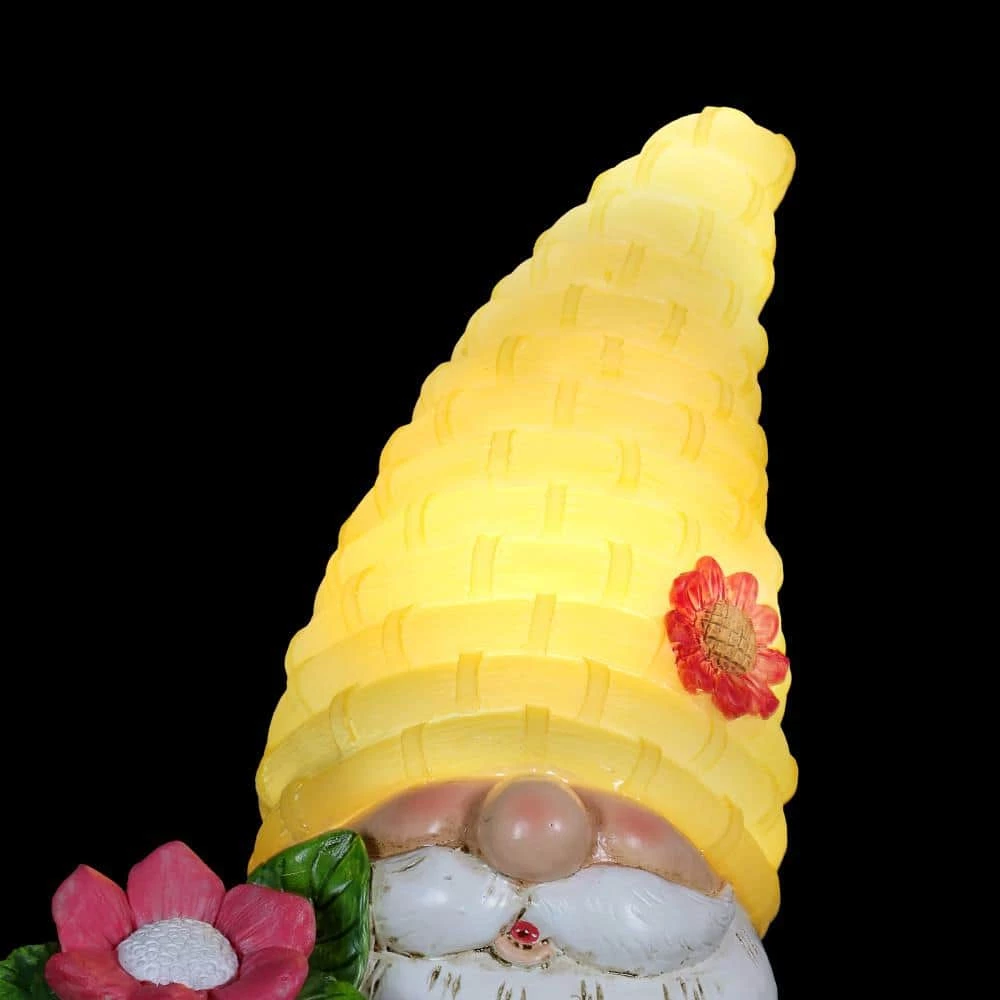 Exhart 6 in. x 13 in. Solar Yellow Hat With Flower Pot, Gnome Garden Statue 10 Exhart 6 in. x 13 in. Solar Yellow Hat With Flower Pot, Gnome Garden Statue - Image 8