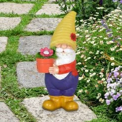 Exhart 6 in. x 13 in. Solar Yellow Hat With Flower Pot, Gnome Garden Statue 13 Exhart 6 in. x 13 in. Solar Yellow Hat With Flower Pot, Gnome Garden Statue -Cheap Good Directions Store exhart garden statues 72685 rs c3 1000