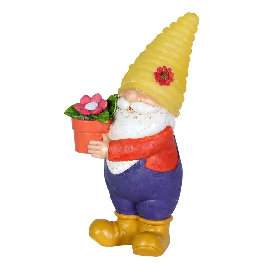 Exhart 6 in. x 13 in. Solar Yellow Hat With Flower Pot, Gnome Garden Statue 9 Exhart 6 in. x 13 in. Solar Yellow Hat With Flower Pot, Gnome Garden Statue - Image 7
